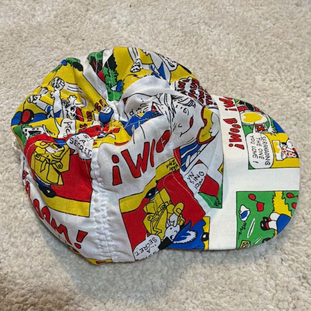 Vintage 90s Nicky Zann Love Comic Strip Pop Art Cycling Cap Painter Hat Rare AOP